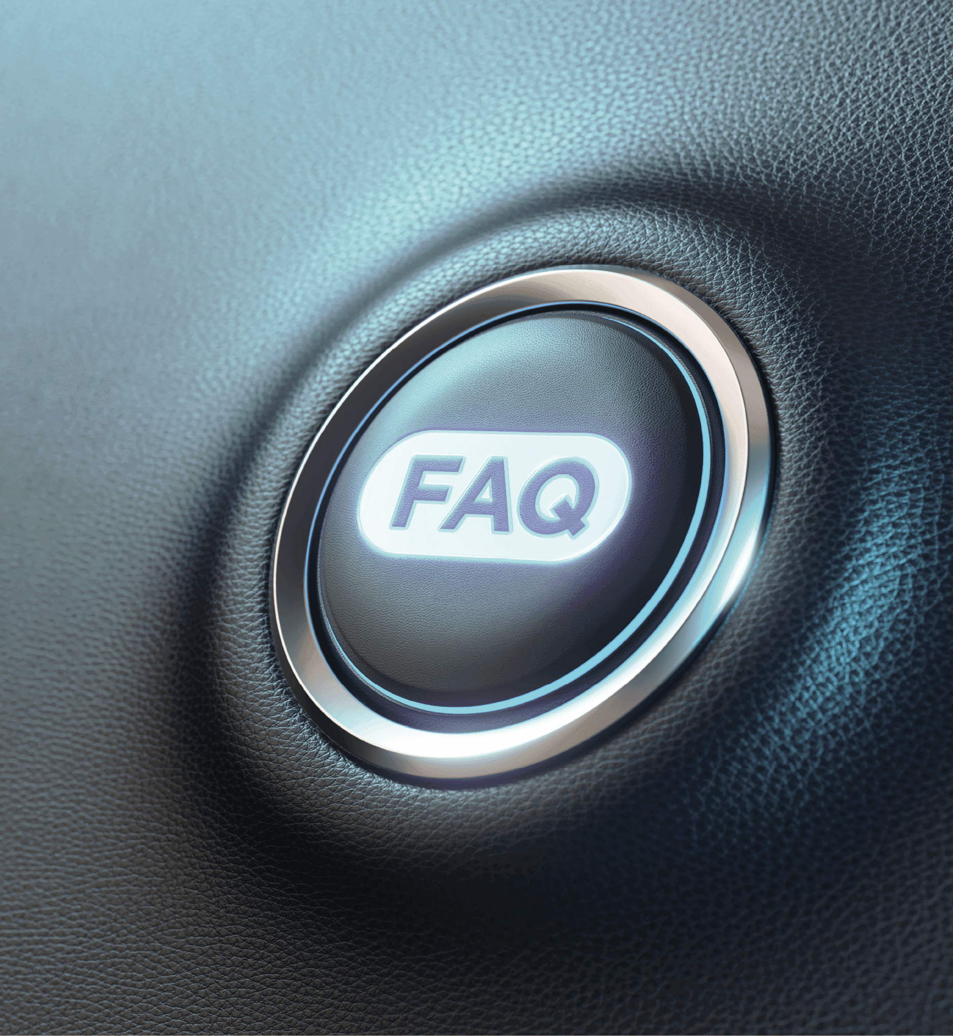 Nahaufnahme einer blauen 'FAQ'-Schaltfläche.