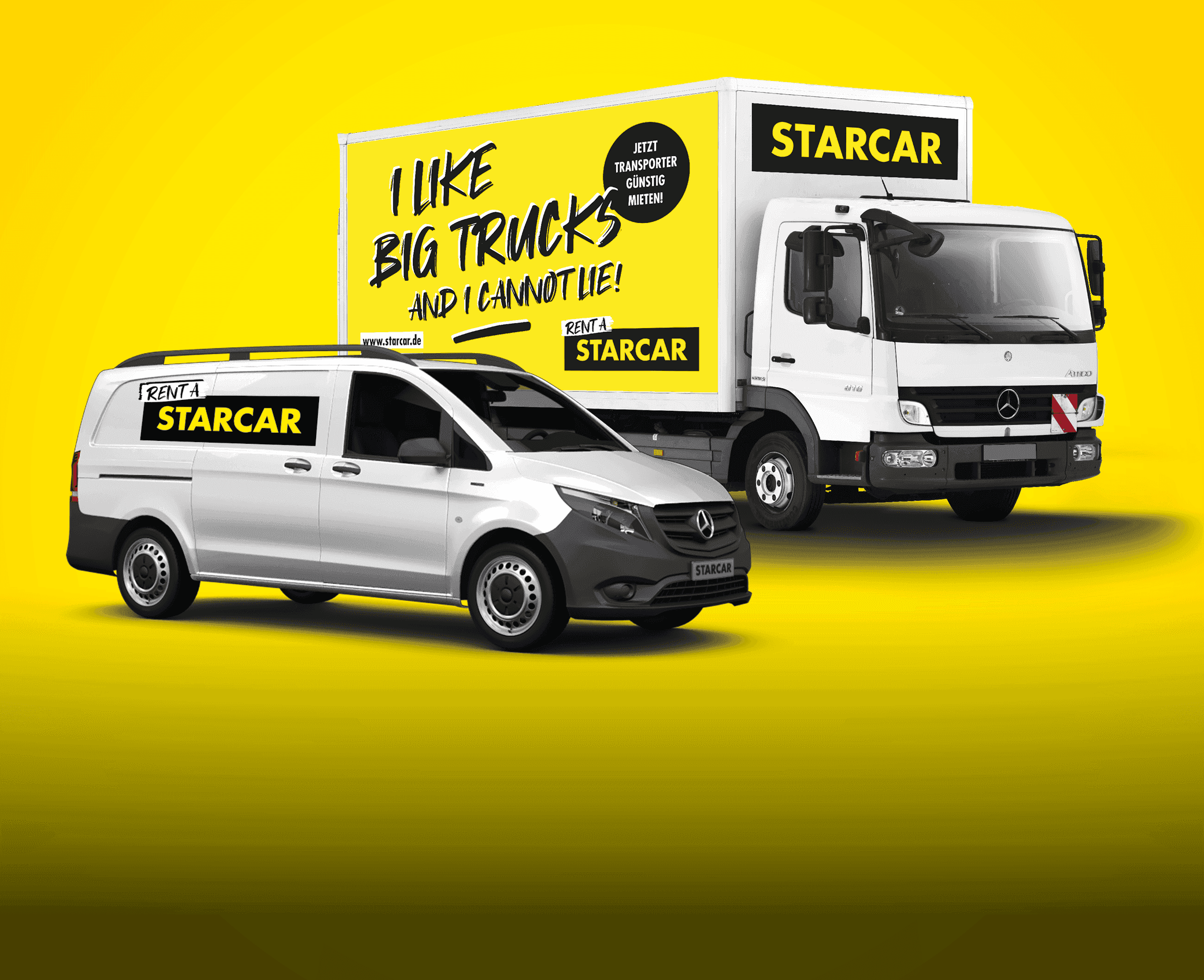 Ein Bild von einem Transporter und einem LKW von STARCAR.