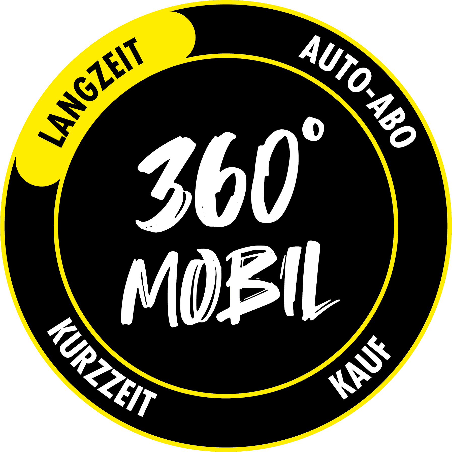 Starcar Logo: Rundes Abzeichen mit '360 MOBIL' und Optionen für Kurz- oder Langzeitmiete.