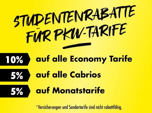 Starcar-Anzeige: Studentenrabatte auf Economy-, Cabrio- und Monatstarife.