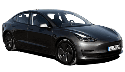Schwarzes Tesla Modell 3 Elektroauto.